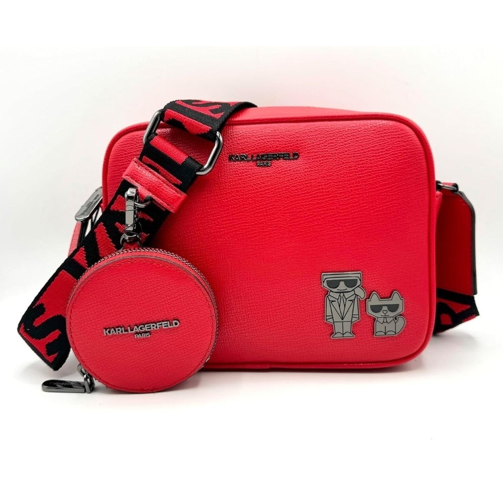 Karl Lagerfeld Vibrant Red Messenger Bag with Coin Pouch